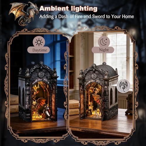 DIY Book Nook, Miniature House Kit with LED Lights - Dragon Castle