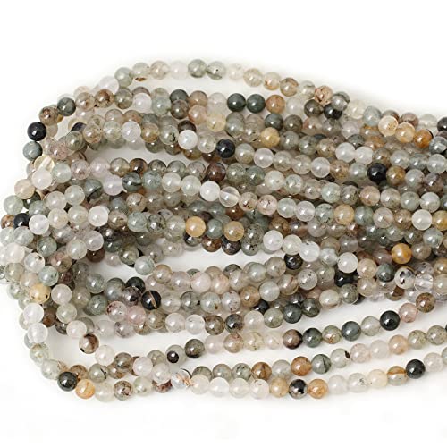 60PCS 6mm Natural Green Phantom Crystal Round Loose Beads for Jewelry Making 1 Strand 15" - color: Green Phantom, size: 6mm