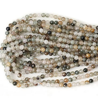 60PCS 6mm Natural Green Phantom Crystal Round Loose Beads for Jewelry Making 1 Strand 15" - color: Green Phantom, size: 6mm