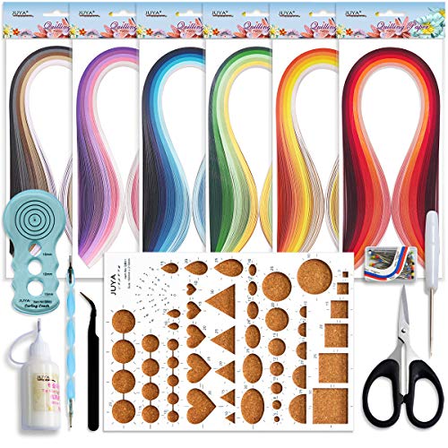 JUYA Paper Quilling Kit 30 Colors 600 Strips 8 Tools, Glue, Blue Set, 5mm - color: Blue Tools, size: Width:5mm with Glue