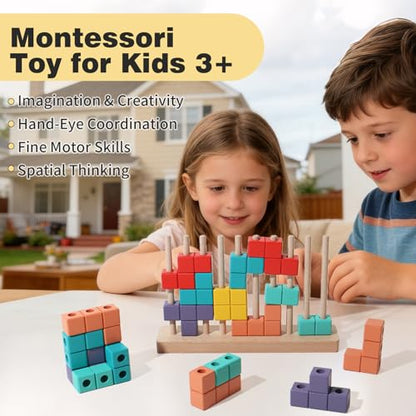 Wooden Stacking Blocks Puzzle Board Game, Montessori Toys for Toddlers Kids - color: Colorful B
