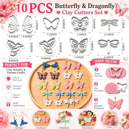 10PCS Butterfly Dragonfly Hummingbird Clay Cutters for Jewelry - color: Butterfly & Dragonfly