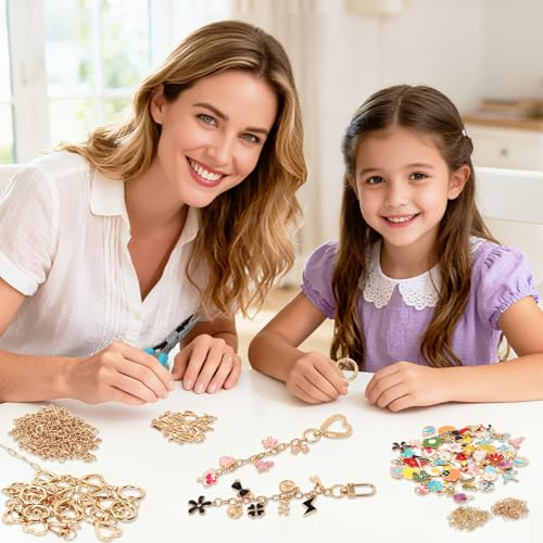 AUGSUN 439Pcs Keychain Making Kit Charms Lip Gloss Key Chain DIY Craft