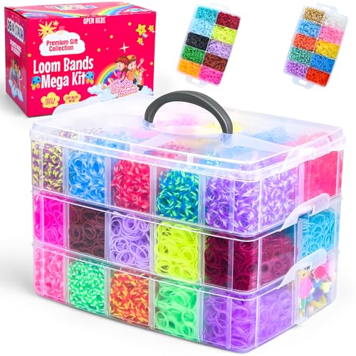 15200+ Rubber Band Bracelet Kit, 25 Colours Loom Bracelet kit - Rubberband Bracelet making kit Includes Clips, Charms, Beads - Rubber Bands for Bracelets, Ideal Gift for Birthday, Halloween, Xmas - color: 25colors 15200+