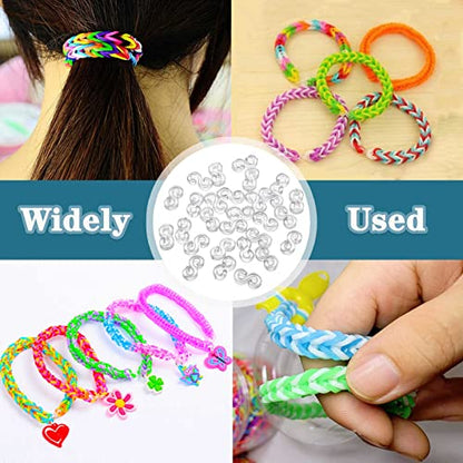 PUSNMI S Clips Rubber Band Clips 1000 Pieces Loom Rubber Band Clips Plastic Band Clips Connectors Refills Bracelet Kit Clip for Loom Bracelets DIY Making Refill Kit, Clear - color: Clear