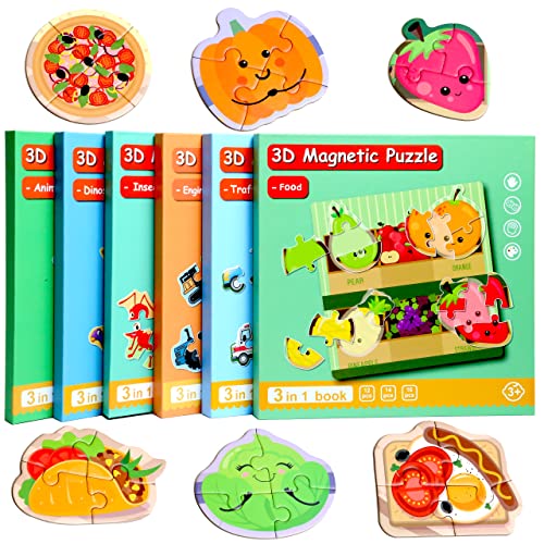 Magnetic Puzzles for Kids Ages 3-5, Travel Toddler Food Puzzle Toy - style: Food