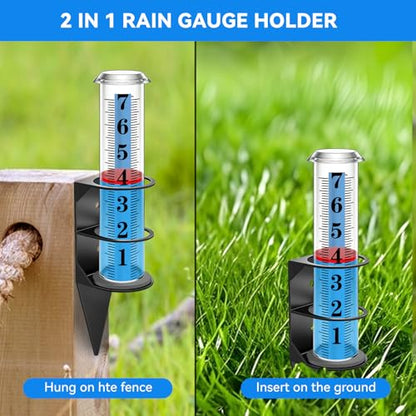 Rain Gauge Outdoor,7" Rain Gauges Outdoors Best Rated with Metal Rack Holder, Rain Measure Gauge, Easy to Read with Red Float, Large Font Plastic Replacement Tube for Yard Garden - color: Metal rain gauge