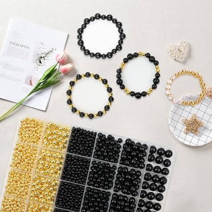 Black Pearl Bracelet Making Kit Gold Beads for Bracelets for Adult - color: 07-Black & Gold
