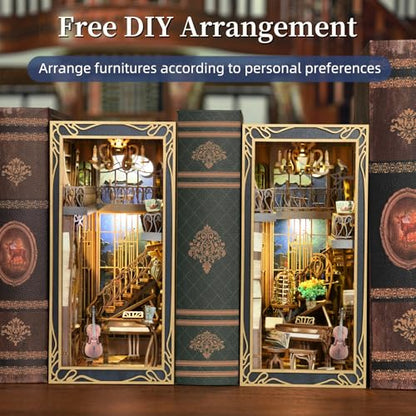 MiniCity Pianist and Nightingale Book Nook Kit, Wooden 3D Puzzle with LED - color: Pianist With Nightingale