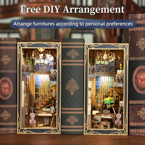MiniCity Pianist and Nightingale Book Nook Kit, Wooden 3D Puzzle with LED - color: Pianist With Nightingale