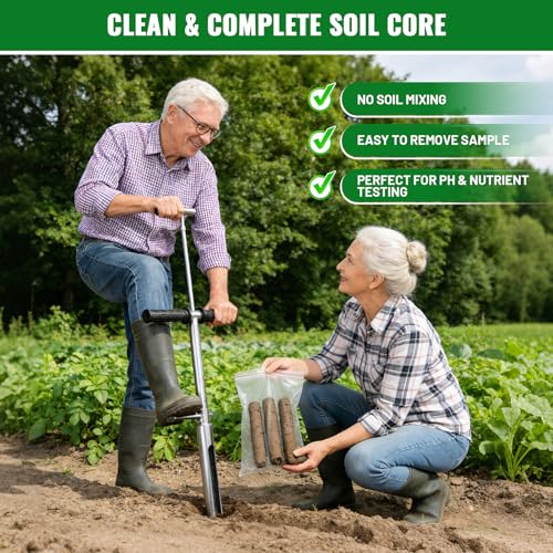 20 Inch Soil Sampler Probe, Stainless Steel Soil Core Sampling Tool with T-Handle, Heavy Duty Soil Probe for Lawn, Garden, Farm & Soil Testing - size: 20 inch