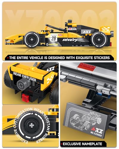 2IN1 Racing Car Building Blocks Set, MOC Speed Model Kit for Kids Ages 8+ and Adults, Creative Race Toy Gift for Boys & Girls(XZ0002) - color: Yellow