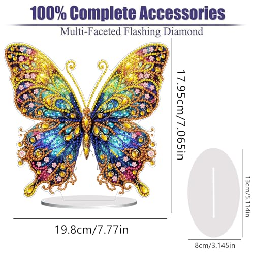 Diamond Painting Kits for Adults Beginners, 5D Full Drill Flowers and Butterfly Crystal Art Desktop Ornament, DIY Single Sided Home Office Desk Decor, Creative Craft Gift Set with Tools - color: Light Butterfly
