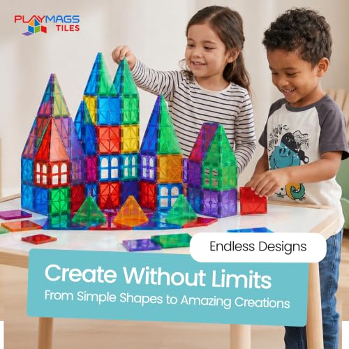 Magnetic Tiles for Kids 100-Piece Set, STEM Educational Building Blocks, Includes 2 Cars & Click-in ABC Learning Tiles, Gift for Boys & Girls, Magnetic Figures & 2 or 4 Car Set Add-Ons Available