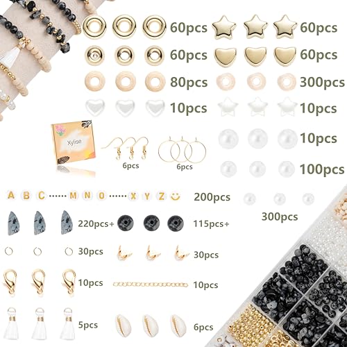 Xylise Jewelry Making Supplies Kit Natural Stone Beads for Irregular Natural Stone with for DIY Craft Bracelet Necklace Earrings for Adults (Black White) - color: Black White