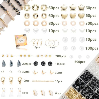 Xylise Jewelry Making Supplies Kit Natural Stone Beads for Irregular Natural Stone with for DIY Craft Bracelet Necklace Earrings for Adults (Black White) - color: Black White