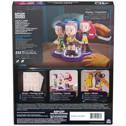 4D Build Kpop Demon Hunters HUNTR/X Chibi Character 3D Puzzle Model Kit - style: Rumi, Zoey & Mira with HUNTR/X Logo, 212 pcs
