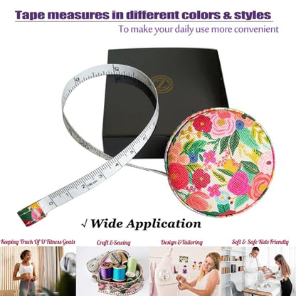 Tape Measure for Body Measuring Fabric Sewing Tailor Ruler Flexible Soft Pocket Small Mini Body Measurement Cloth Measuring Tape 60 Inch Premium Leather Retractable Tape Measure - color: Flower 1 pack