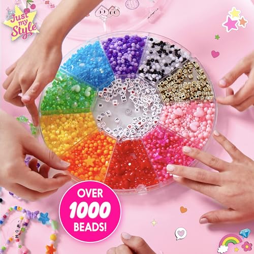 Just My Style Rainbow Bead Spinner, DIY Bracelet Making Kit with Swiveling Bead Case, Includes Over 1,000 Beads for Bracelet Making, Elastic, and More - color: Bead Spinner