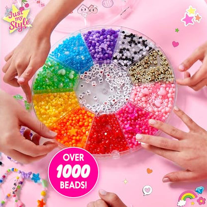 Just My Style Rainbow Bead Spinner, DIY Bracelet Making Kit with Swiveling Bead Case, Includes Over 1,000 Beads for Bracelet Making, Elastic, and More - color: Bead Spinner