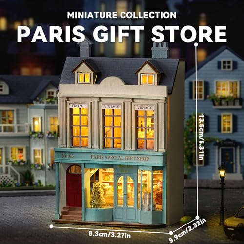 Flever Dollhouse Miniature DIY House Kit Creative Room with Furniture for Romantic Valentine's Gift (Paris Gift Store) - color: Paris Gift Store