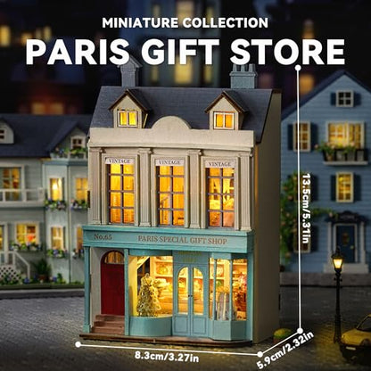 Flever Dollhouse Miniature DIY House Kit Creative Room with Furniture for Romantic Valentine's Gift (Paris Gift Store) - color: Paris Gift Store