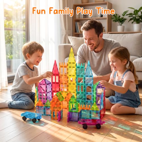 Bmag Magnetic Tiles Building Blocks Set with 2 Cars 100Pcs, Designed for Open-Ended Building and Versatile Play, Gifts for STEM Support and Parent-Child Interaction for Kids Aged 3+ - size: 100