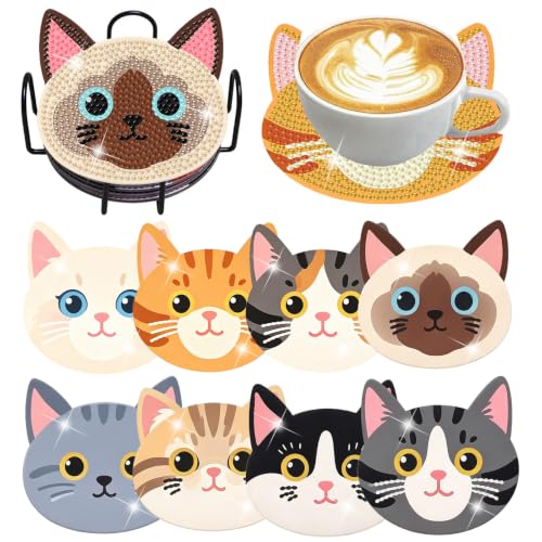 8 Pack Diamond Art Coasters Kits for Adults,Cat Diamond Painting Coasters - color: Cat Coasters-1