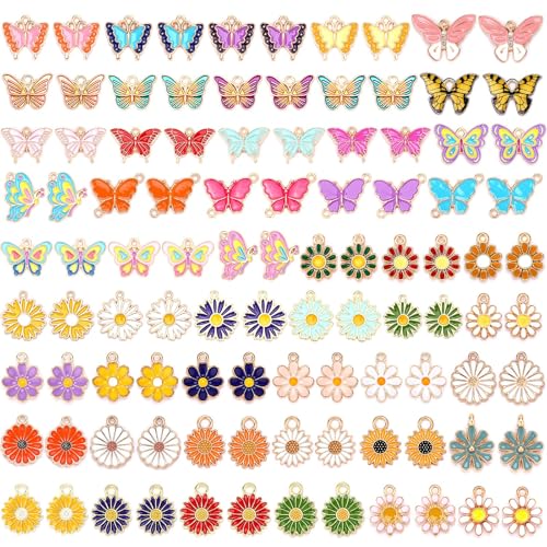 SANNIX 110Pcs/55 Pairs Mixed Flower Butterfly Charms for Jewelry Making - style: Flower Butterfly Charms