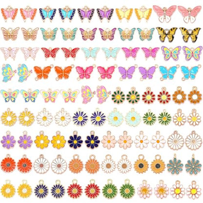 SANNIX 110Pcs/55 Pairs Mixed Flower Butterfly Charms for Jewelry Making - style: Flower Butterfly Charms