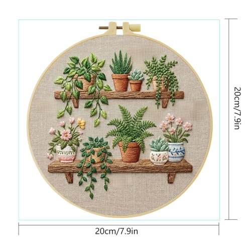 Full Range Embroidery Kit for Adult, Green Plant Pattern Embroidery Kit for Beginners Include Embroidery Cloth Hoops Threads for Craft Lover Hand Stitch with Embroidery Skill Techniques (Book Flowers) - color: Book Flowers