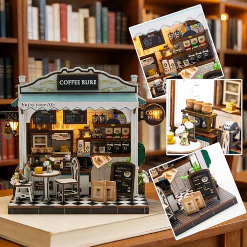 Book Nook Kit, 3D Wooden Puzzles Coffee Miniature House Dollhouse