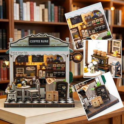 Book Nook Kit, 3D Wooden Puzzles Coffee Miniature House Dollhouse