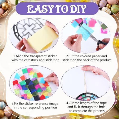 DoubleFill 48 Pcs Religious Suncatchers Craft Kit DIY Christian Vbs Craft Kit Bible Verse Stained Glass Effect Tissue Paper Kits Bulk for Spring Christian Window Decor Home Ornament Party Art Activity - style: Religious Cross