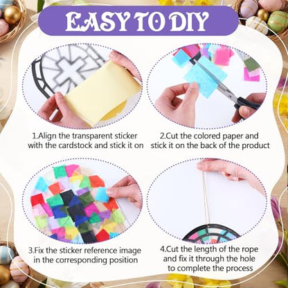 DoubleFill 48 Pcs Religious Suncatchers Craft Kit DIY Christian Vbs Craft Kit Bible Verse Stained Glass Effect Tissue Paper Kits Bulk for Spring Christian Window Decor Home Ornament Party Art Activity - style: Religious Cross