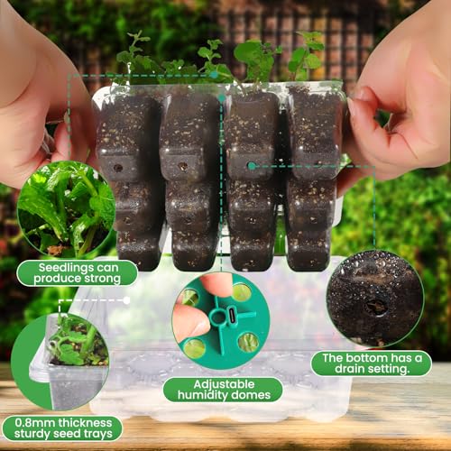 Adawook Clear Seed Starter Trays with Grow Lights & Heat Mat, 72 Cells Seed Starter Kit, 3 Lighting Mode, 4 Timing, Germination Kit with Humidity Control Domes, Gardening Gifts Plant Grow Kit - color: White