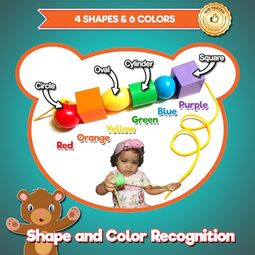 Lace & Let Go Rainbow Beads - Match, Sort, Count, Stack & Play 12pc + eBook - size: LACING BEADS