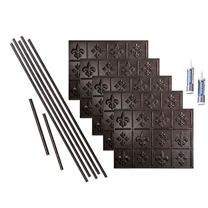 FASÄDE Fleur-de-lis Decorative Vinyl Backsplash 15 sq ft Kit in Smoked Pewter - color: Smoked Pewter
