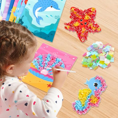 Lonfliness 8 Pcs Mermaid Poke in Craft Kits for Kids Mess Free DIY Art - style: Mermaid