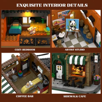 French Cafe Bakery Lighting Building Set Modular House for Adult 1513 PCS - size: French Corner Cafe