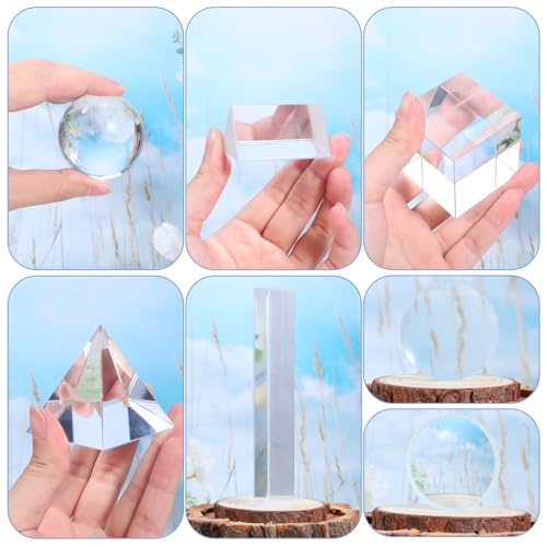 7-Piece Premium Optical Prism & Lens Kit with Gift Box - Large Triangular Prism, Crystal Ball, Cube, Pyramid, Concave & Convex Lenses for Creative Photography