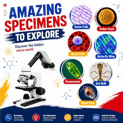 Microscope for Adults Students, 40X-2000X Metal Microscope Kit