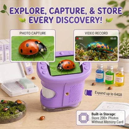 Kids Microscope, 4K 1000X, 2.4" Screen, STEM Toy Ages 4-8, Violet - color: Lavendel