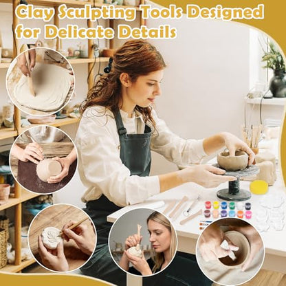 Texilo Air Dry Clay Kit for Adults, Pottery Starter Tools for Beginner, DIY Painting Making Set with Clay,Paints,Sculpting Tools,Varnish, Guide, Christmas Birthdays Gift for Arts Crafts Lover at Home