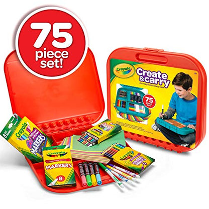Crayola Create 'N Carry Travel Art Set for Kids (75pcs), 2-in-1 Lap Desk & Carrying Case, Essential Art Supplies Kit, Spring Crafting, Gift for Kids - style: Art Set