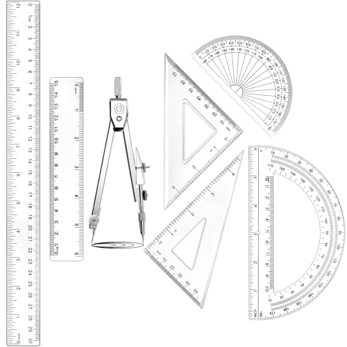 Zonon 7 Pcs Geometry Set with Drawing Compas, 6&4 Inch Protractors, Clear - color: Clear
