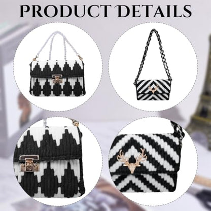 FREEBLOSS 2 Set DIY Plastic Canvas Mesh Bag Kit Blank Mesh Canvas Sheets for Embroidery Needlepoint Craft Kit Knit and Crochet Projects Handbag Making Accessories, Black and White
