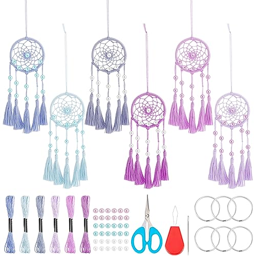 INFUNLY 6 Set Small DIY Dream Catcher Kit - Making Kit for Handmade Dream Catcher, Christmas Decor, Bag Pendant, Car Mirror Hanger, Winter Wall Hanging, Room Decor - style: 6pcs blue+purple