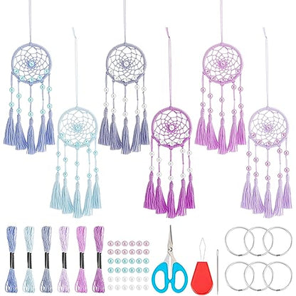 INFUNLY 6 Set Small DIY Dream Catcher Kit - Making Kit for Handmade Dream Catcher, Christmas Decor, Bag Pendant, Car Mirror Hanger, Winter Wall Hanging, Room Decor - style: 6pcs blue+purple