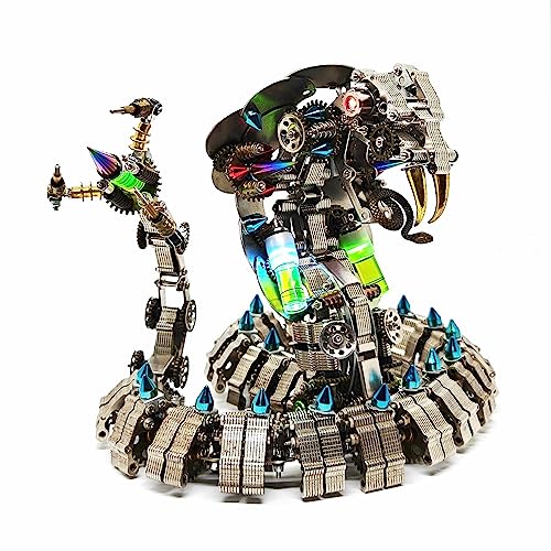 3D Metal Puzzles for Adults Mechanical King Cobra Models with Light, Colorful 3D Metal Model Kits to Build with Tool, DIY Assembly Desktop Toys Gifts - color: Silver